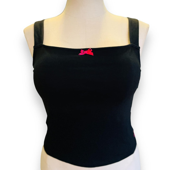 New Torrid 4 (4X 26) Betsey Johnson Black/Pink Detail‎ Foxy Cropped Tank Top - Picture 2 of 4